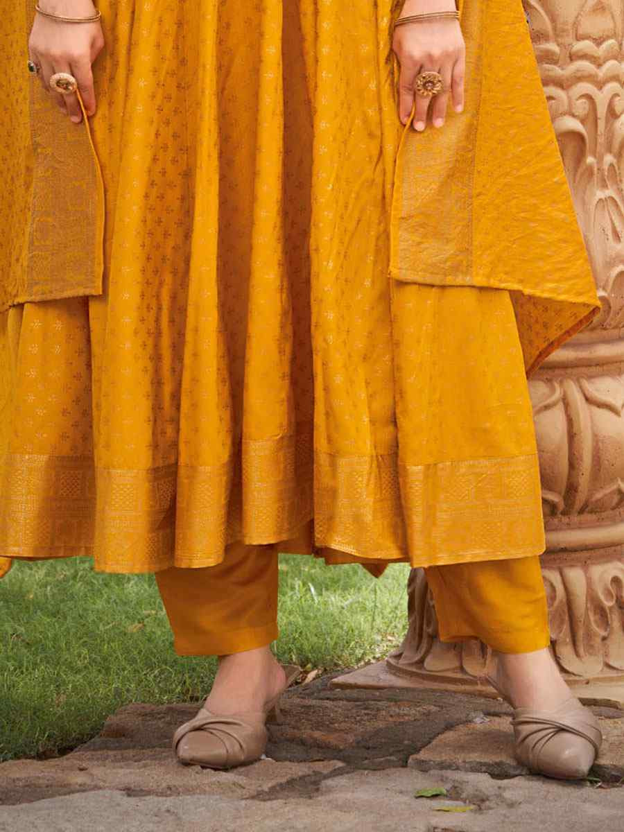 Mustard Rayon Embroidery Party Wedding Festival Casual Ready Anarkali Salwar Kameez