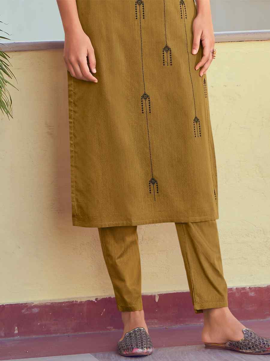Mustard Roman Silk Embroidered Festival Casual Kurti