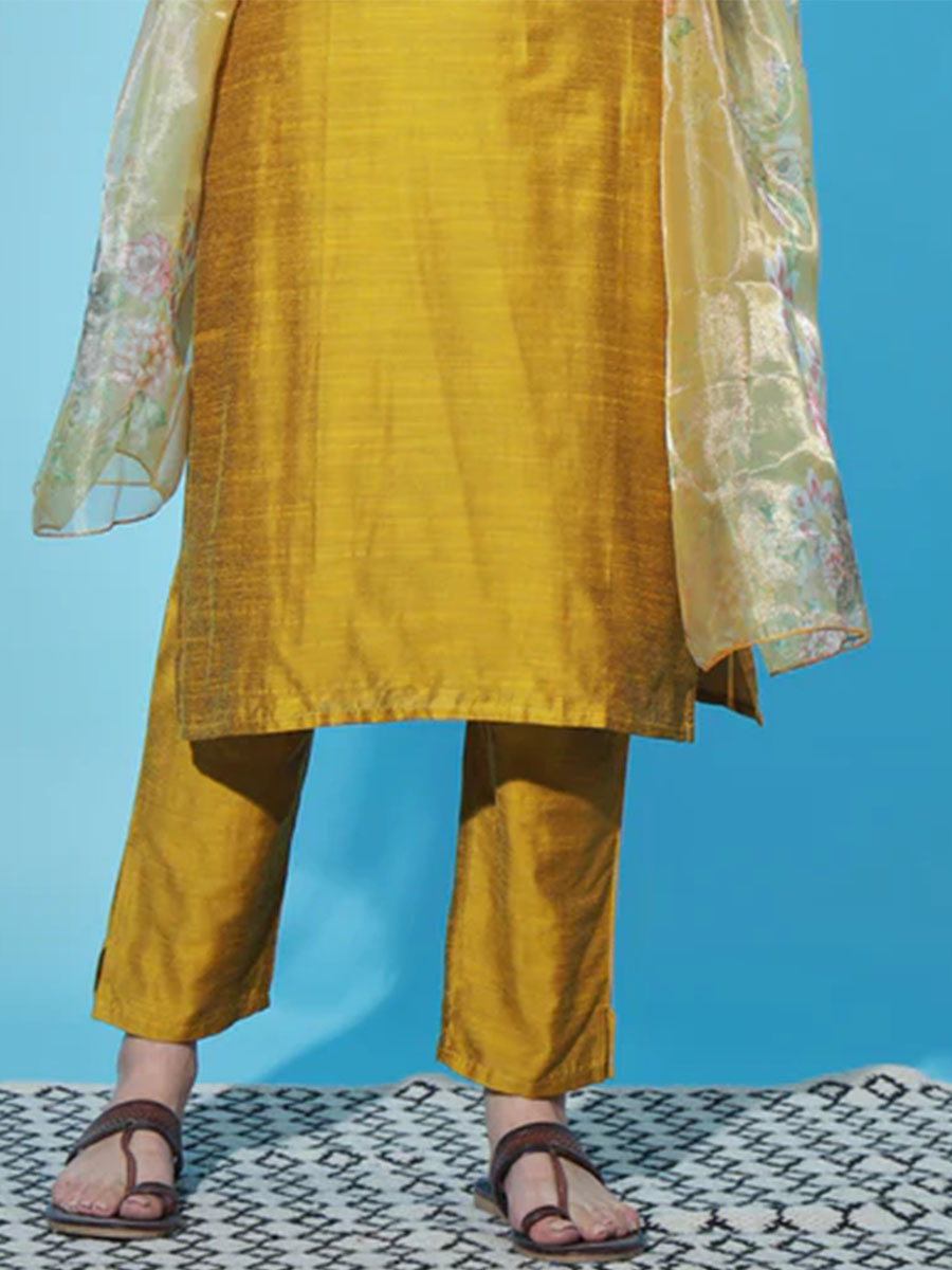 Mustard Silk Blend Embroidered Festival Casual Ready Pant Salwar Kameez