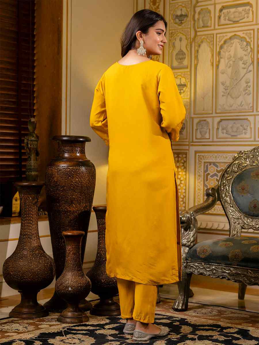 Mustard Silk Blend Embroidery Party Wedding Festival Casual Ready Pant Salwar Kameez