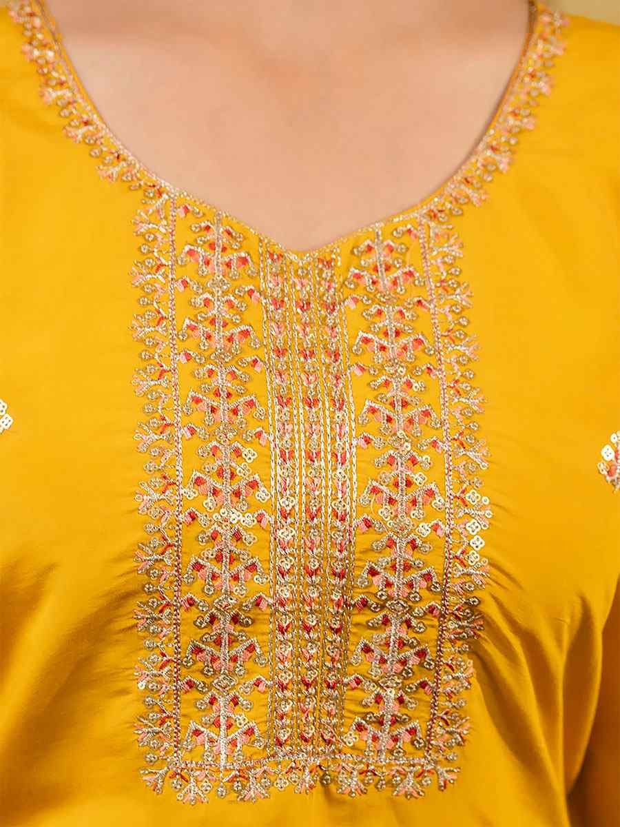 Mustard Silk Blend Embroidery Party Wedding Festival Casual Ready Pant Salwar Kameez