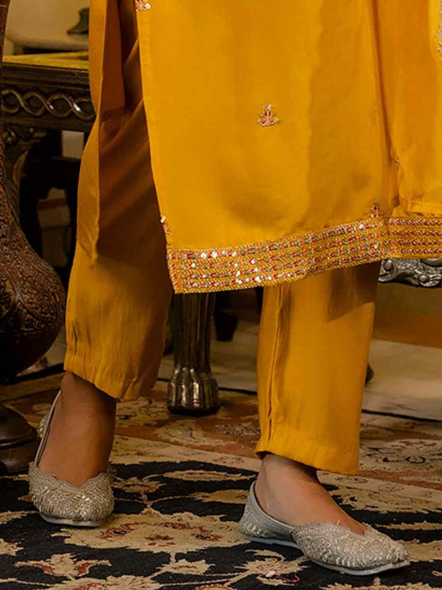 Mustard Silk Blend Embroidery Party Wedding Festival Casual Ready Pant Salwar Kameez
