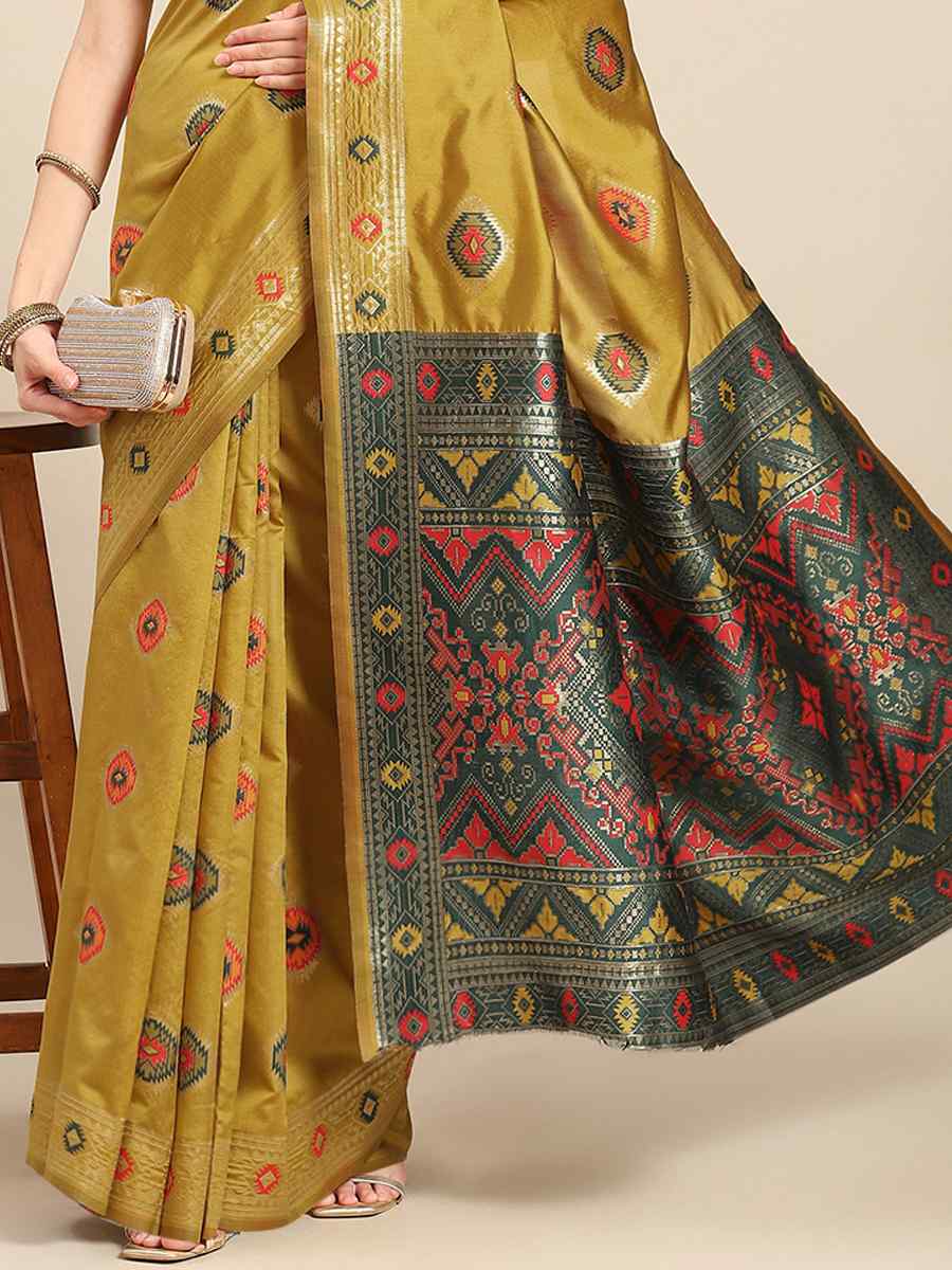 Mustard Silk Blend Kanjivaram Wedding Festival Heavy Border Saree