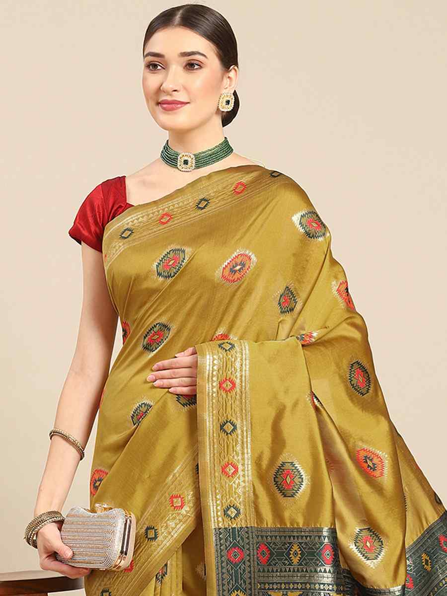 Mustard Silk Blend Kanjivaram Wedding Festival Heavy Border Saree