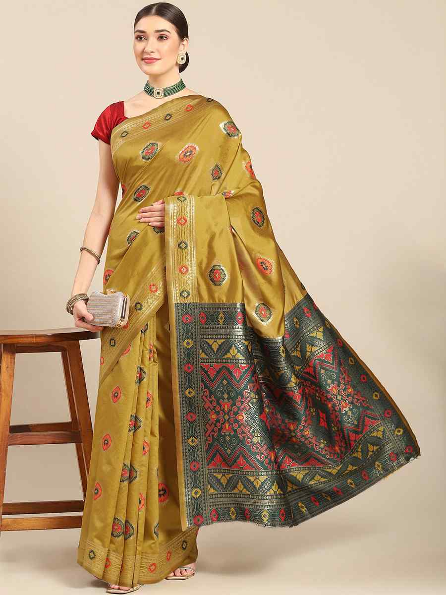 Mustard Silk Blend Kanjivaram Wedding Festival Heavy Border Saree