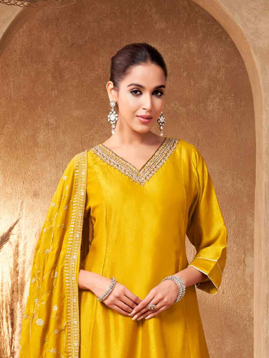 Mustard Silk Embroidery Party Wedding Festival Casual Ready Anarkali Salwar Kameez