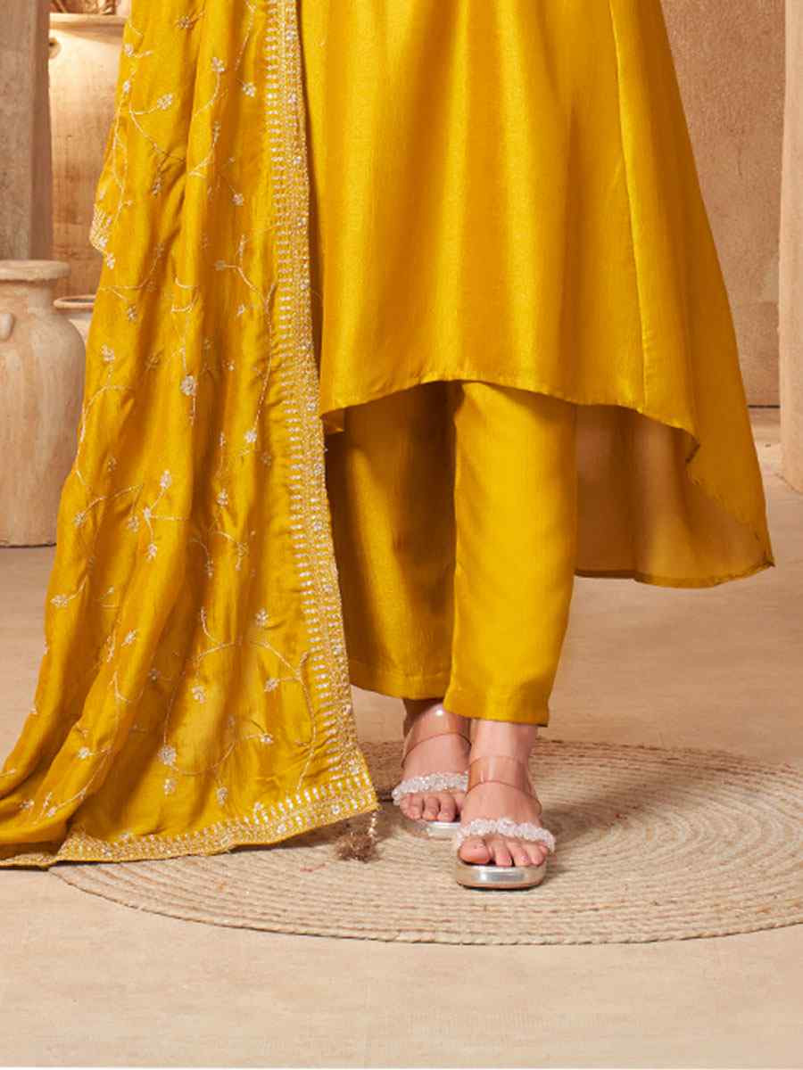 Mustard Silk Embroidery Party Wedding Festival Casual Ready Anarkali Salwar Kameez
