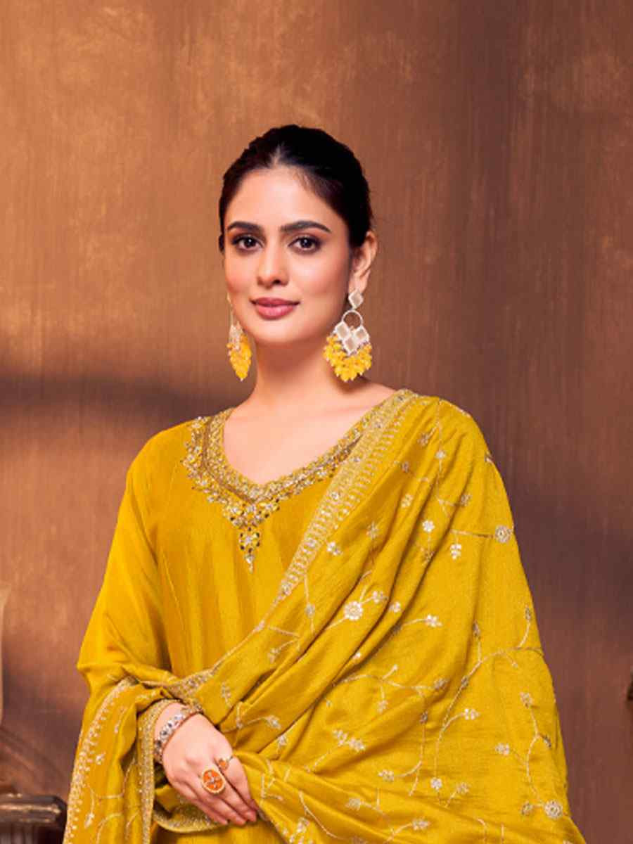 Mustard Silk Embroidery Party Wedding Festival Casual Ready Anarkali Salwar Kameez