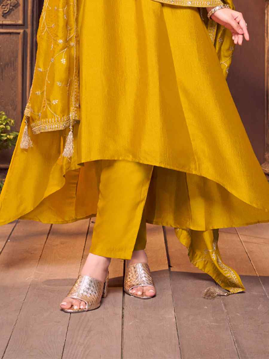 Mustard Silk Embroidery Party Wedding Festival Casual Ready Anarkali Salwar Kameez