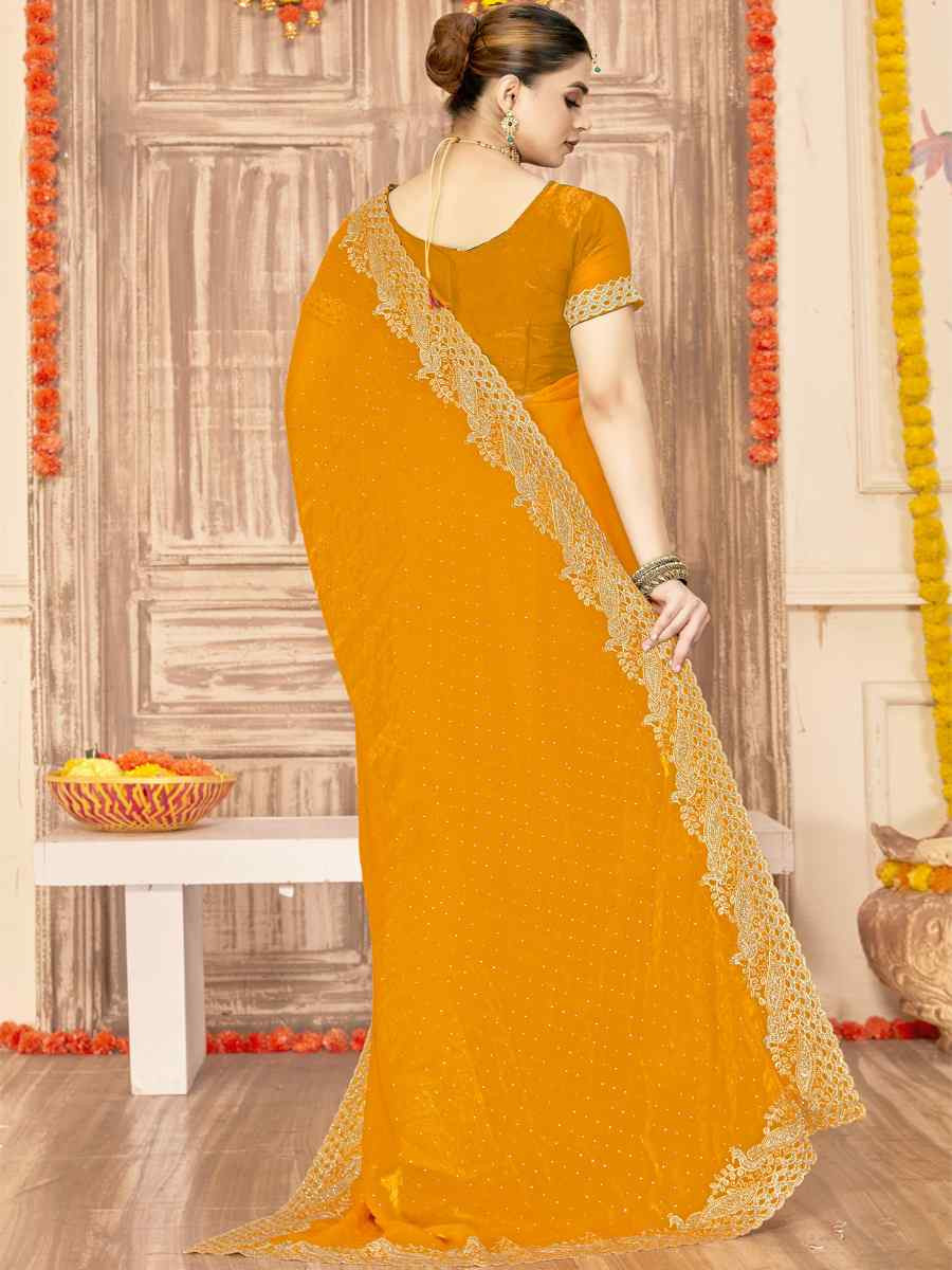 Mustard Silk Embroidery Traditional Bridal Reception Festival Wedding Fancy Heavy Border Saree