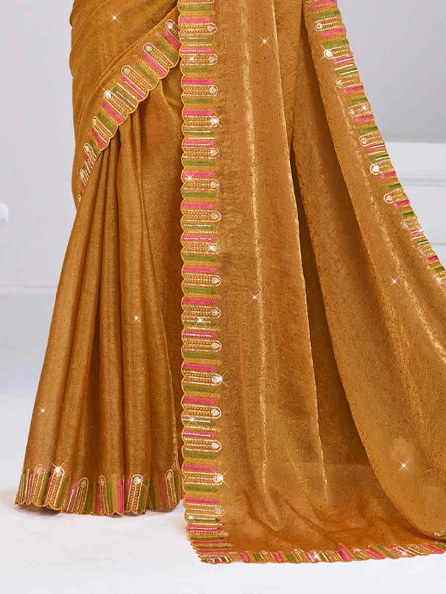 Mustard Silk Embroidery Traditional Bridal Reception Festival Wedding Fancy Heavy Border Saree