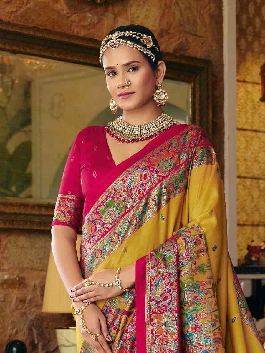 Mustard Silk Handwoven Casual Reception Festival Wedding Fancy Heavy Border Saree