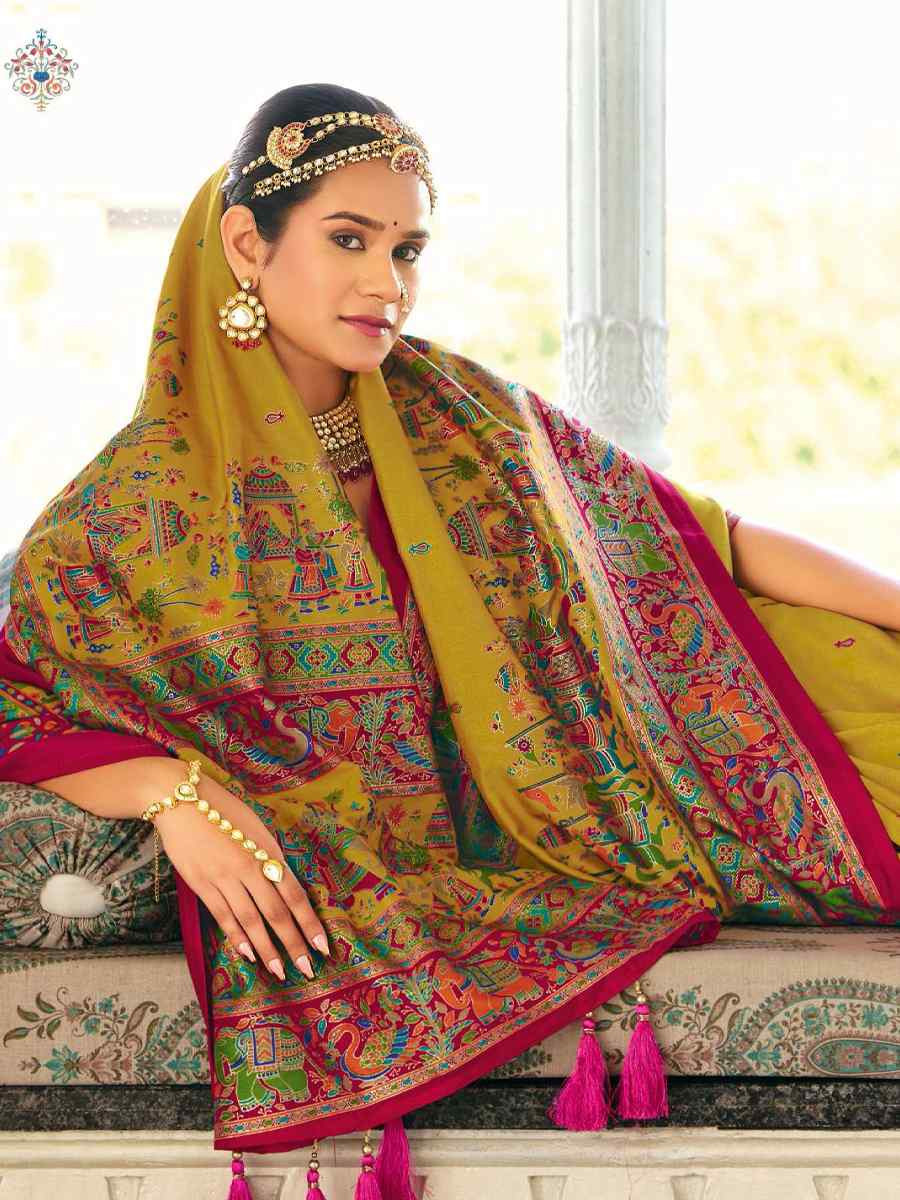 Mustard Silk Handwoven Casual Reception Festival Wedding Fancy Heavy Border Saree