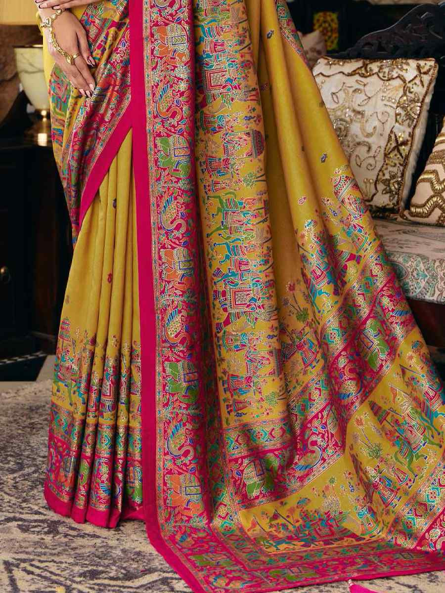 Mustard Silk Handwoven Casual Reception Festival Wedding Fancy Heavy Border Saree