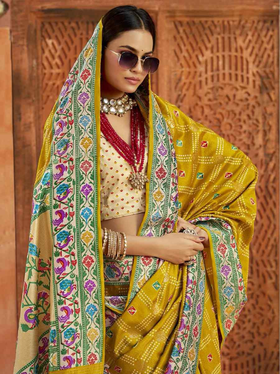 Mustard Silk Handwoven Festival Wedding Fancy Heavy Border Saree
