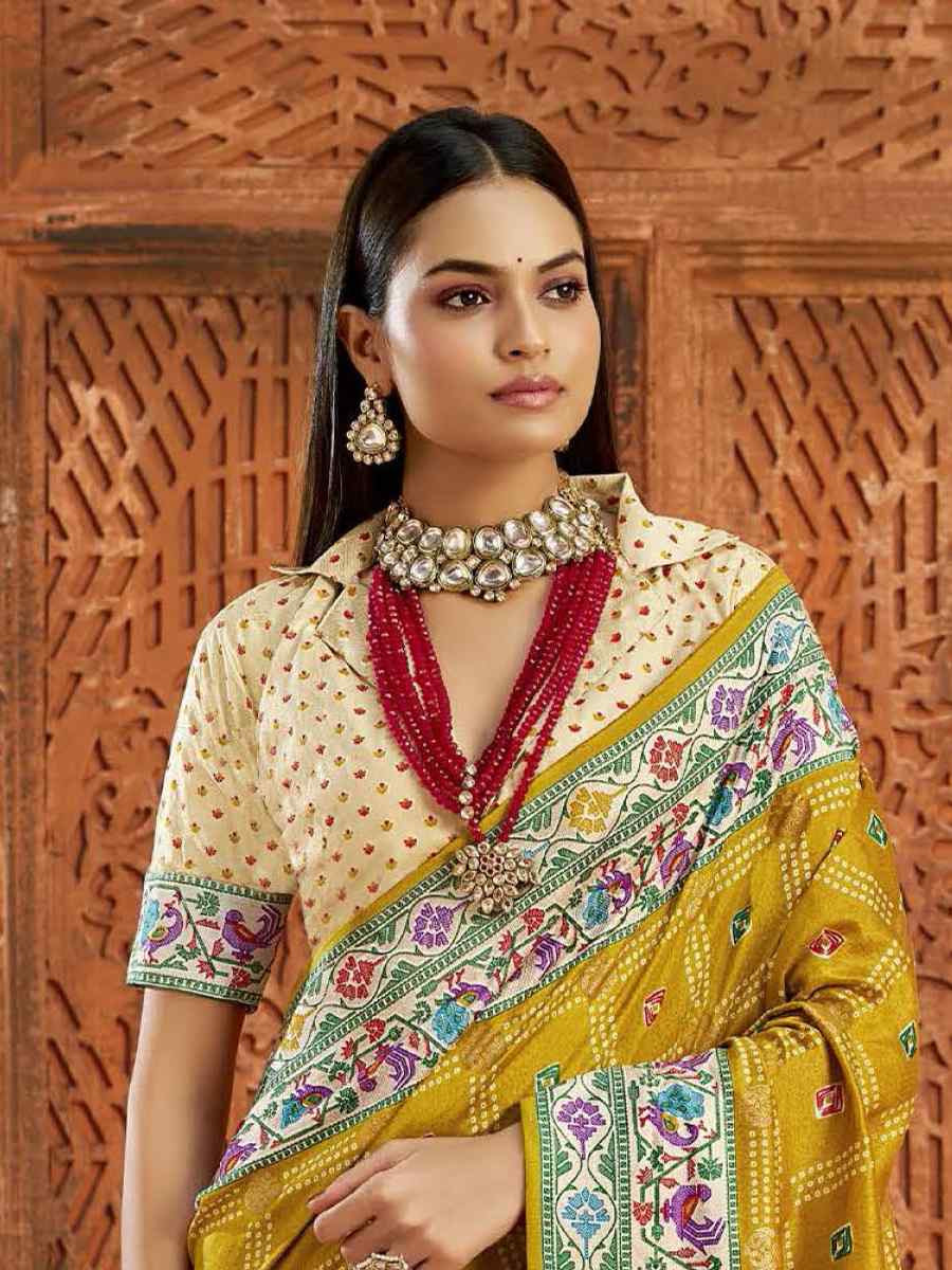 Mustard Silk Handwoven Festival Wedding Fancy Heavy Border Saree
