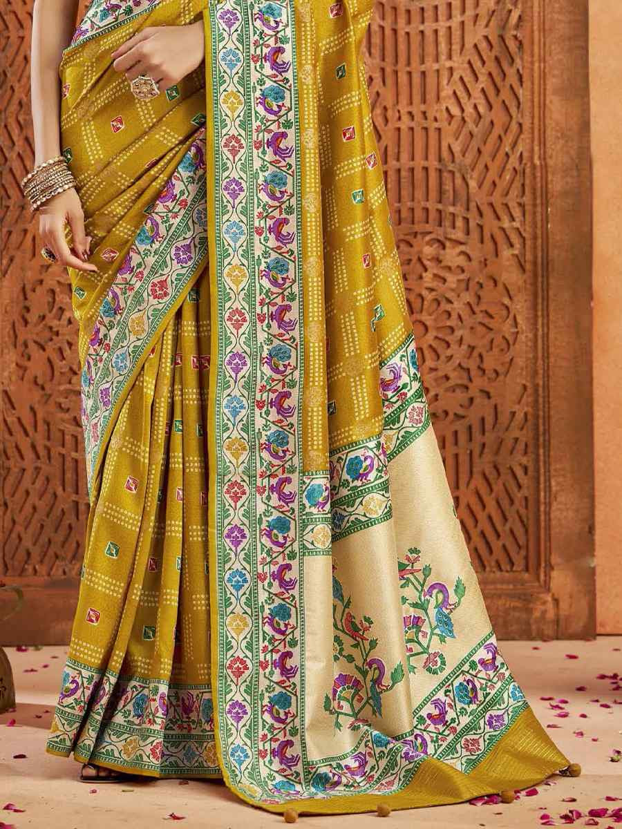 Mustard Silk Handwoven Festival Wedding Fancy Heavy Border Saree