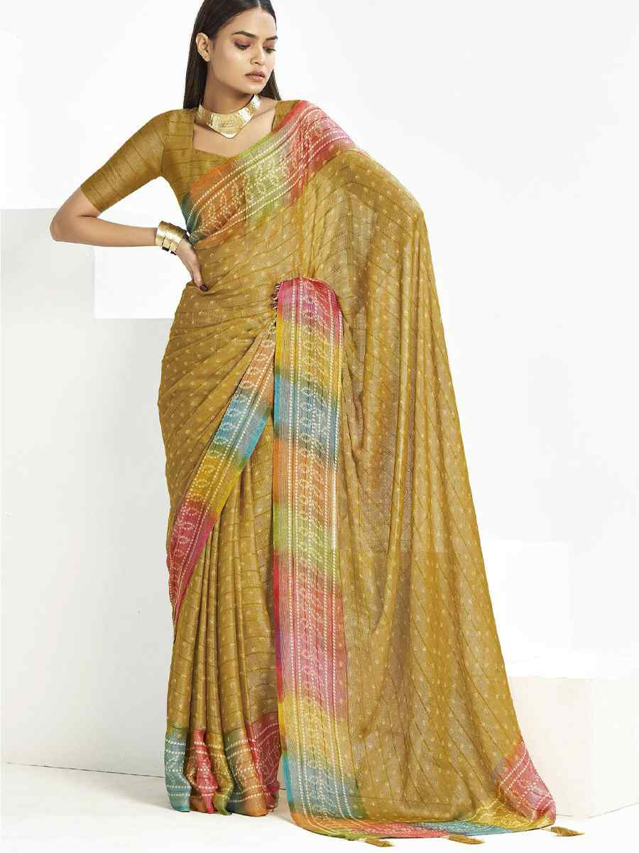 Mustard Silk Handwoven Festival Wedding Fancy Heavy Border Saree