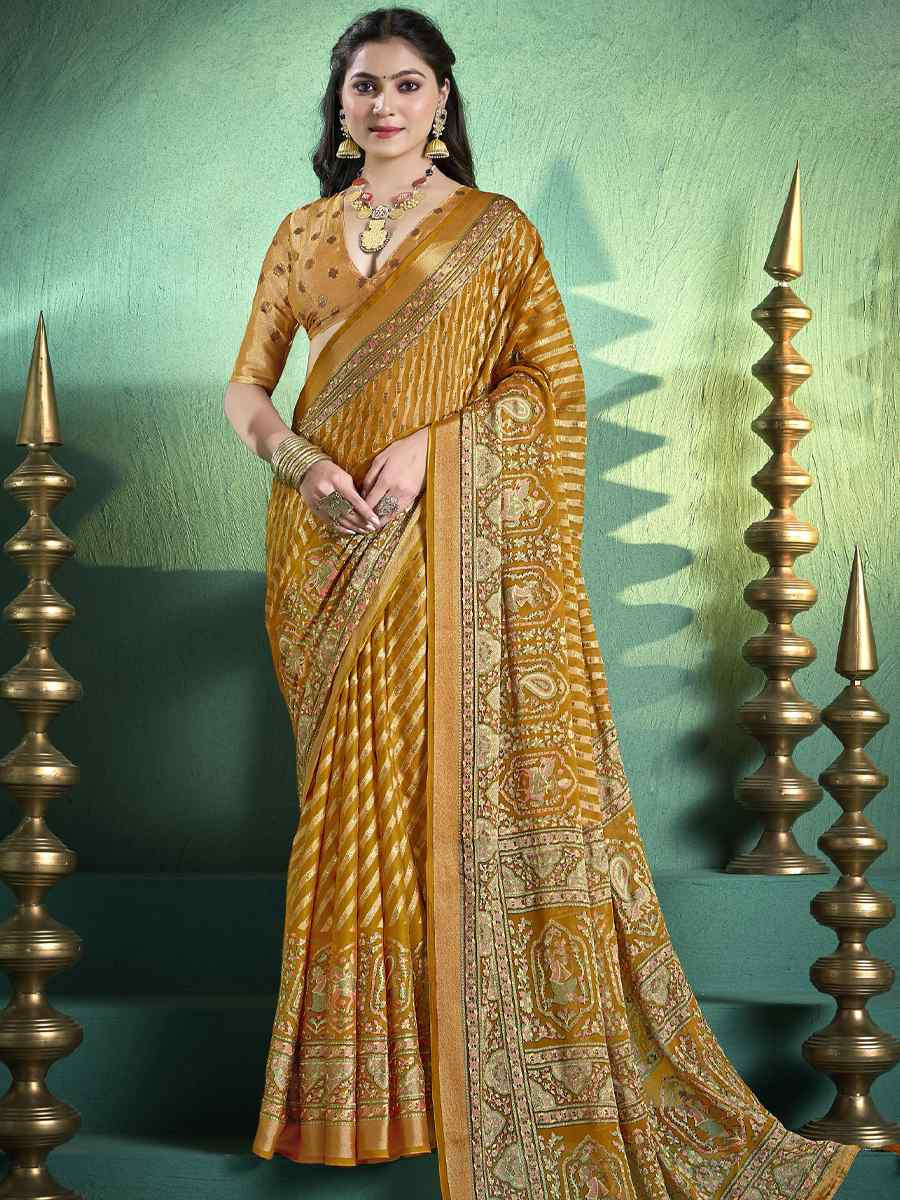 Mustard Silk Handwoven Festival Wedding Fancy Heavy Border Saree