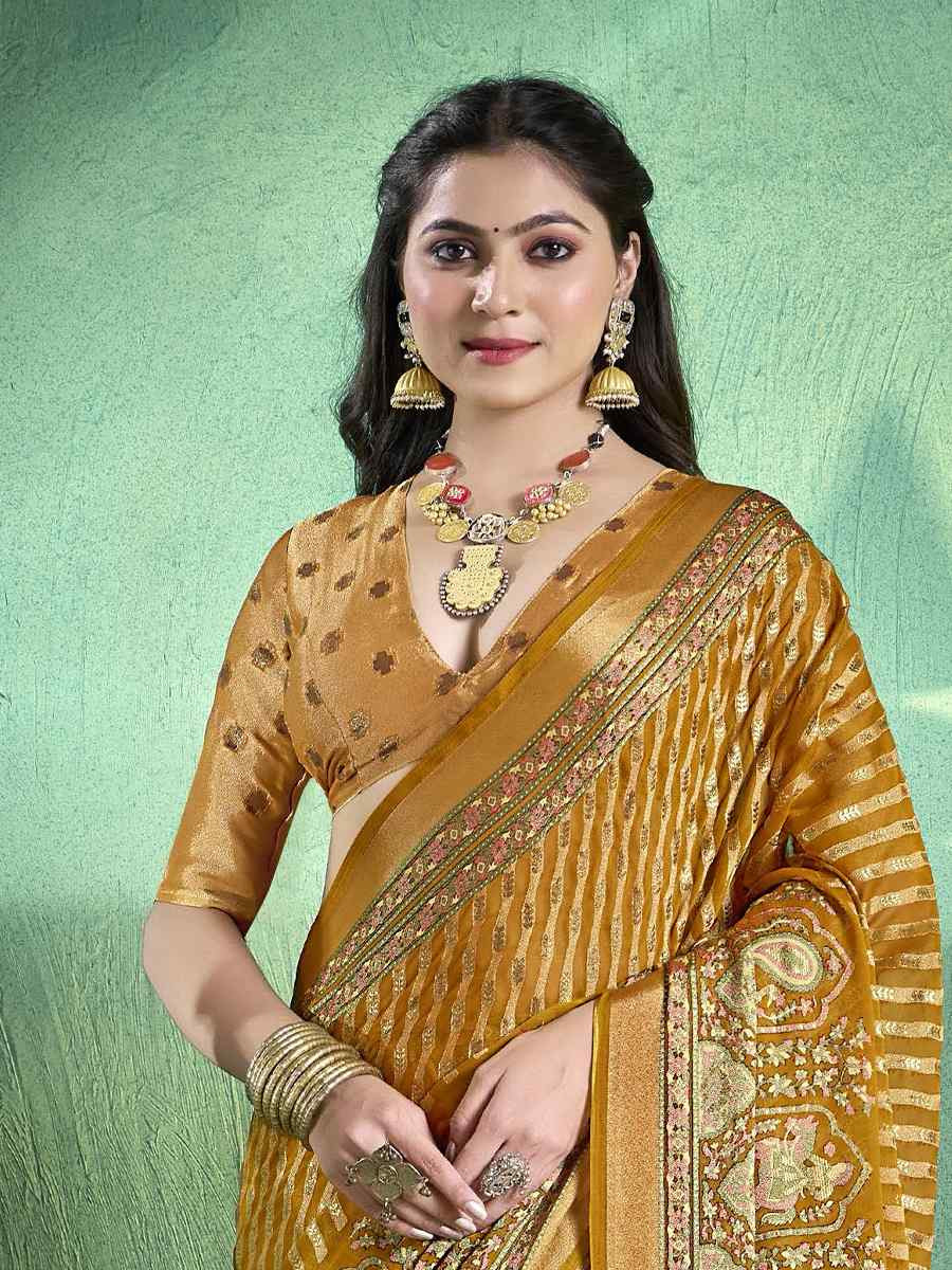 Mustard Silk Handwoven Festival Wedding Fancy Heavy Border Saree