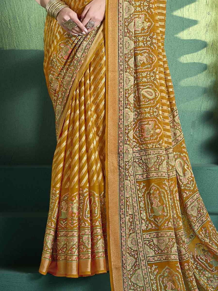 Mustard Silk Handwoven Festival Wedding Fancy Heavy Border Saree