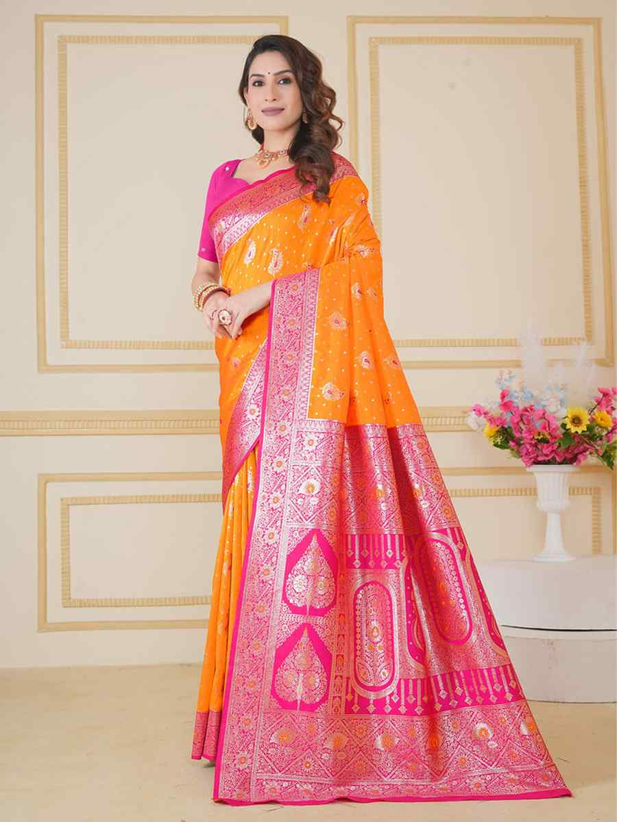 Mustard Silk Handwoven Festival Wedding Fancy Heavy Border Saree