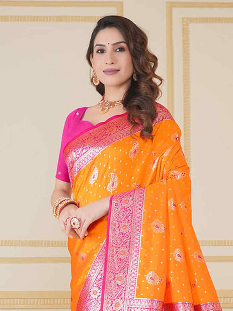 Mustard Silk Handwoven Festival Wedding Fancy Heavy Border Saree