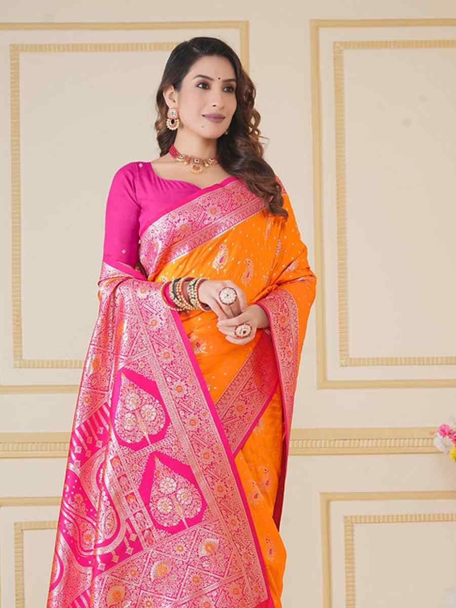 Mustard Silk Handwoven Festival Wedding Fancy Heavy Border Saree