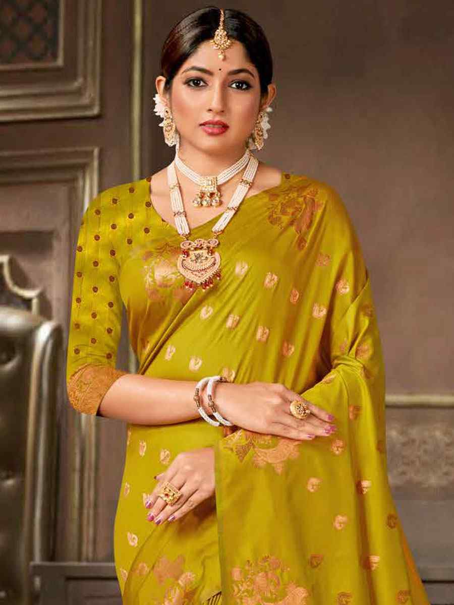 Mustard Silk Handwoven Mehendi Festival Classic Style Saree