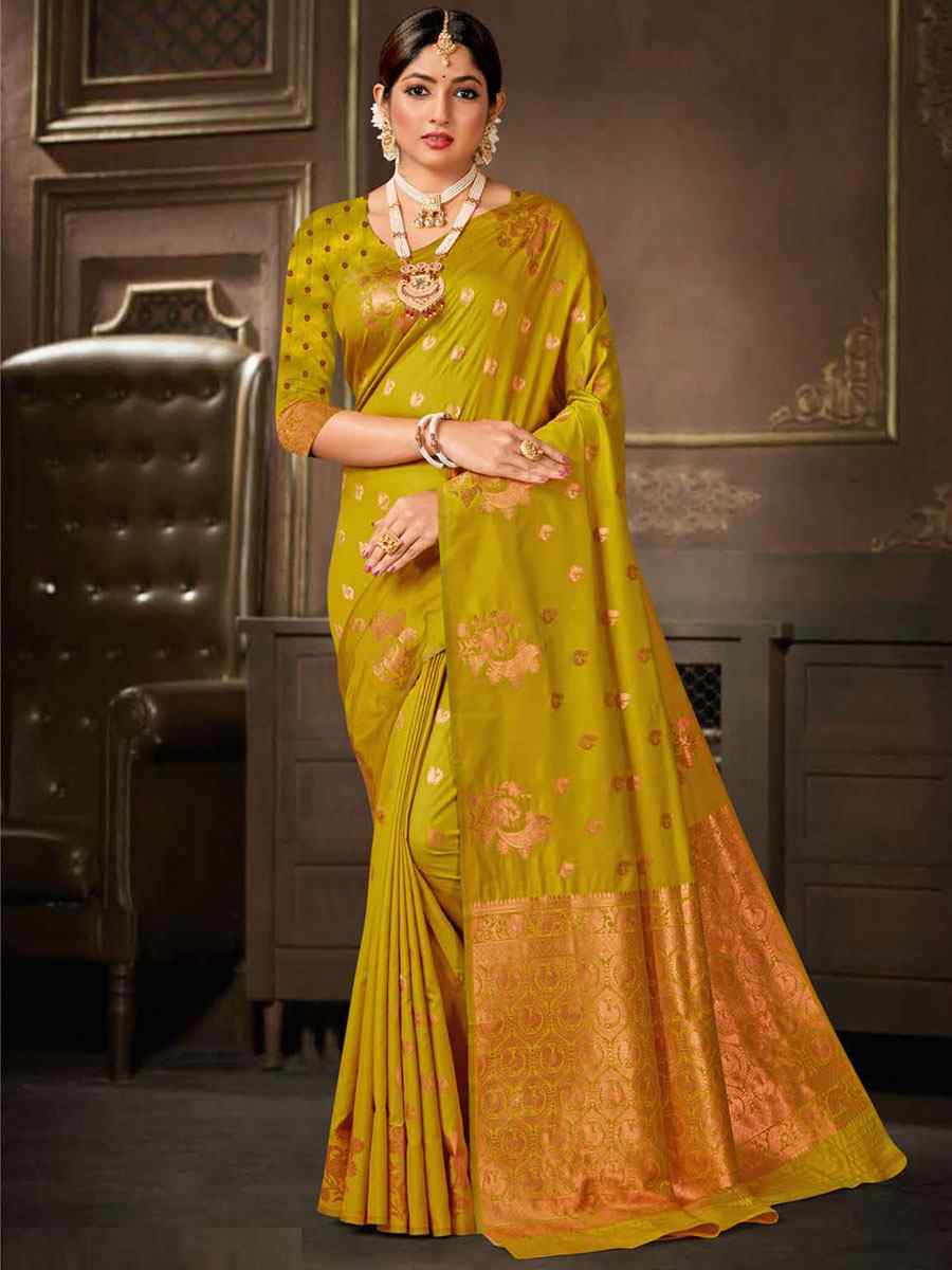 Mustard Silk Handwoven Mehendi Festival Classic Style Saree