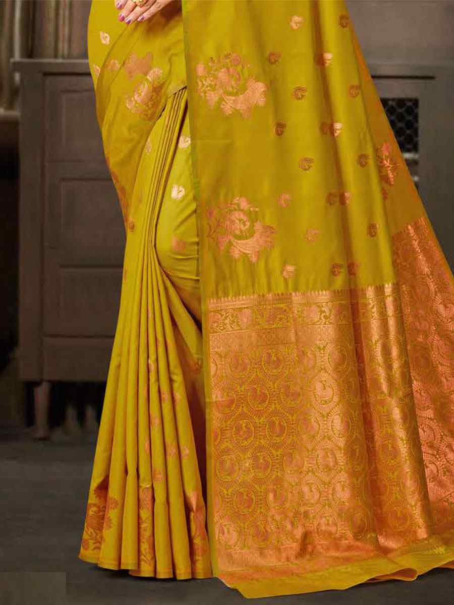 Mustard Silk Handwoven Mehendi Festival Classic Style Saree