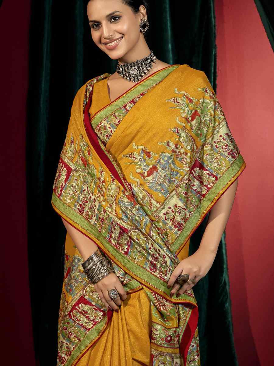 Mustard Silk Handwoven Traditional Bridal Reception Festival Wedding Fancy Heavy Border Saree