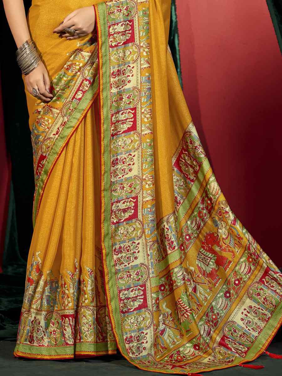 Mustard Silk Handwoven Traditional Bridal Reception Festival Wedding Fancy Heavy Border Saree