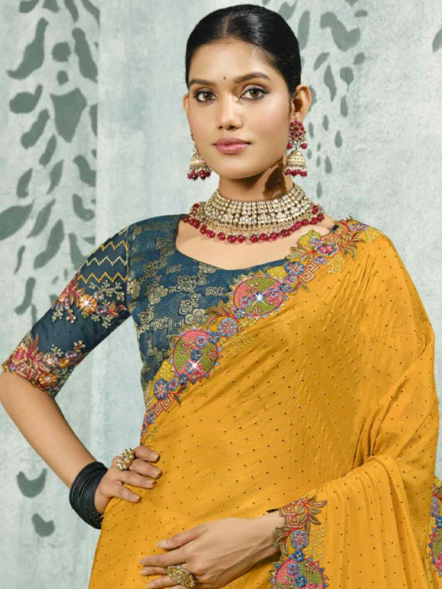 Mustard Silk Handwoven with Embroidery Bridal Reception Festival Wedding Fancy Heavy Border Saree