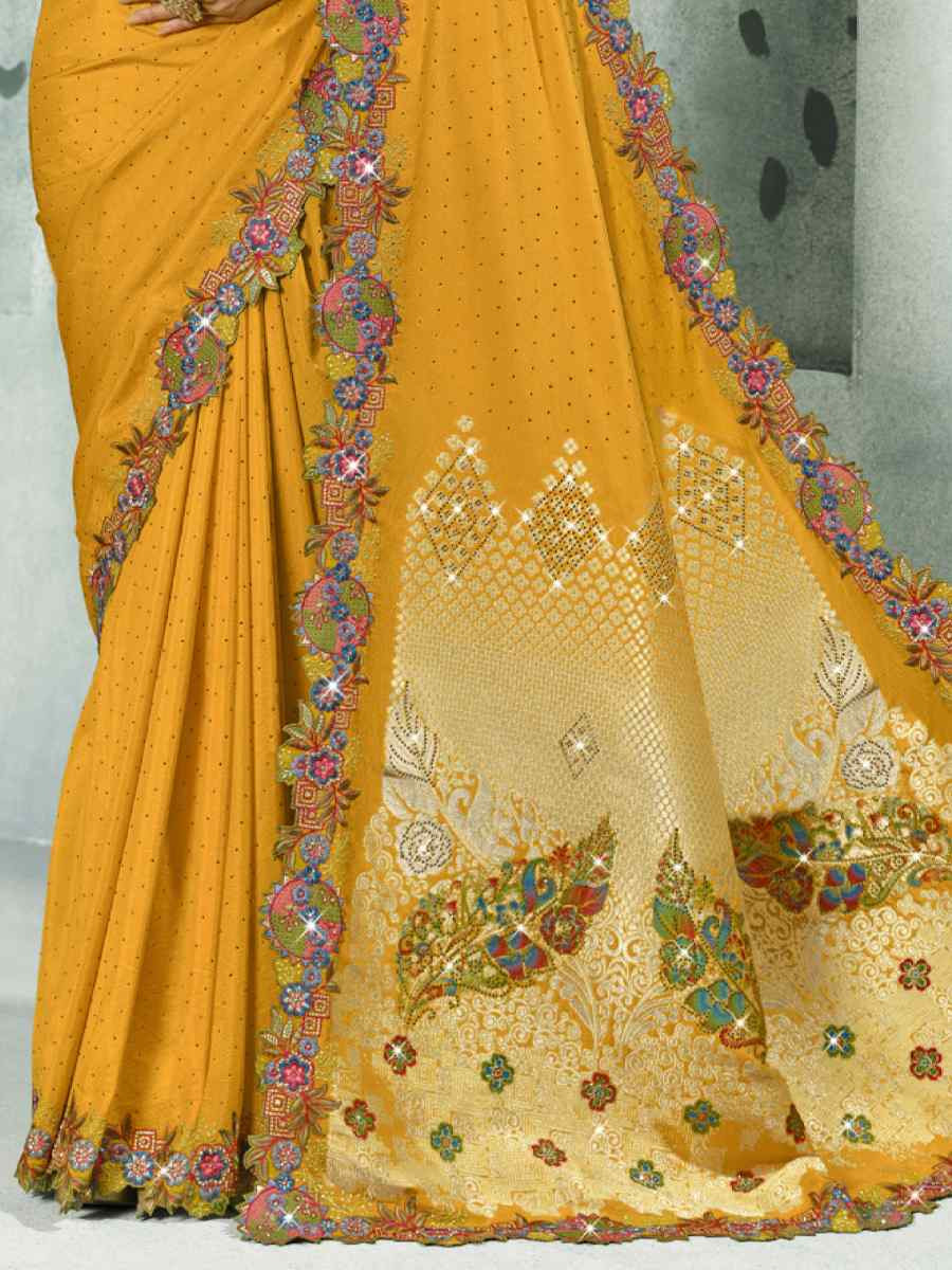 Mustard Silk Handwoven with Embroidery Bridal Reception Festival Wedding Fancy Heavy Border Saree