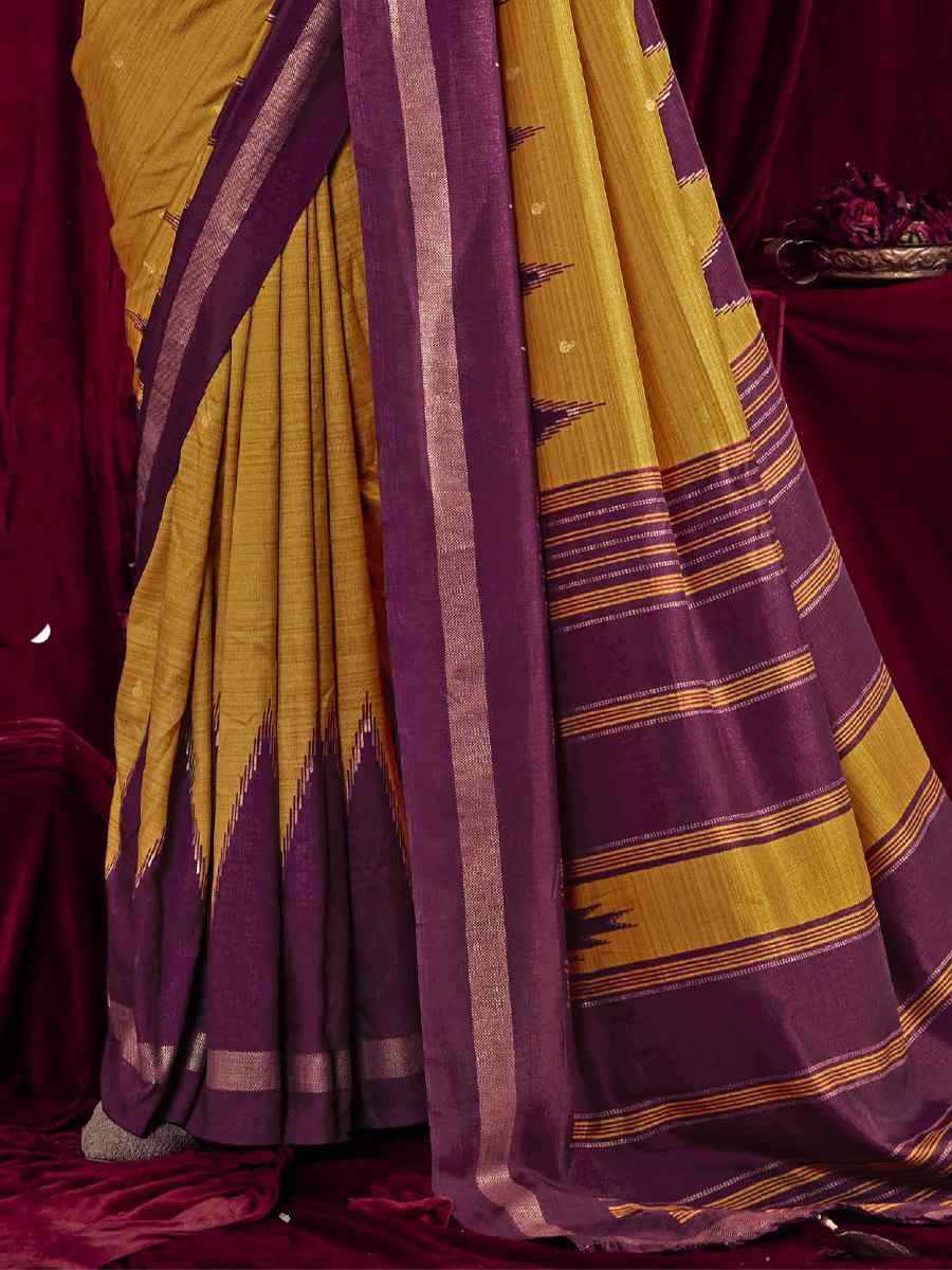 Mustard Silk Printed Bridal Reception Festival Wedding Fancy Heavy Border Saree