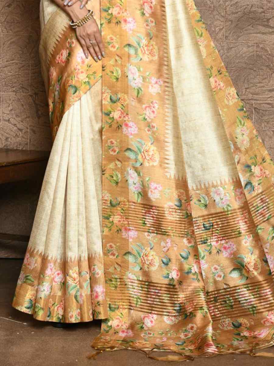 Mustard Silk Printed Casual Festival Contemporary Saree