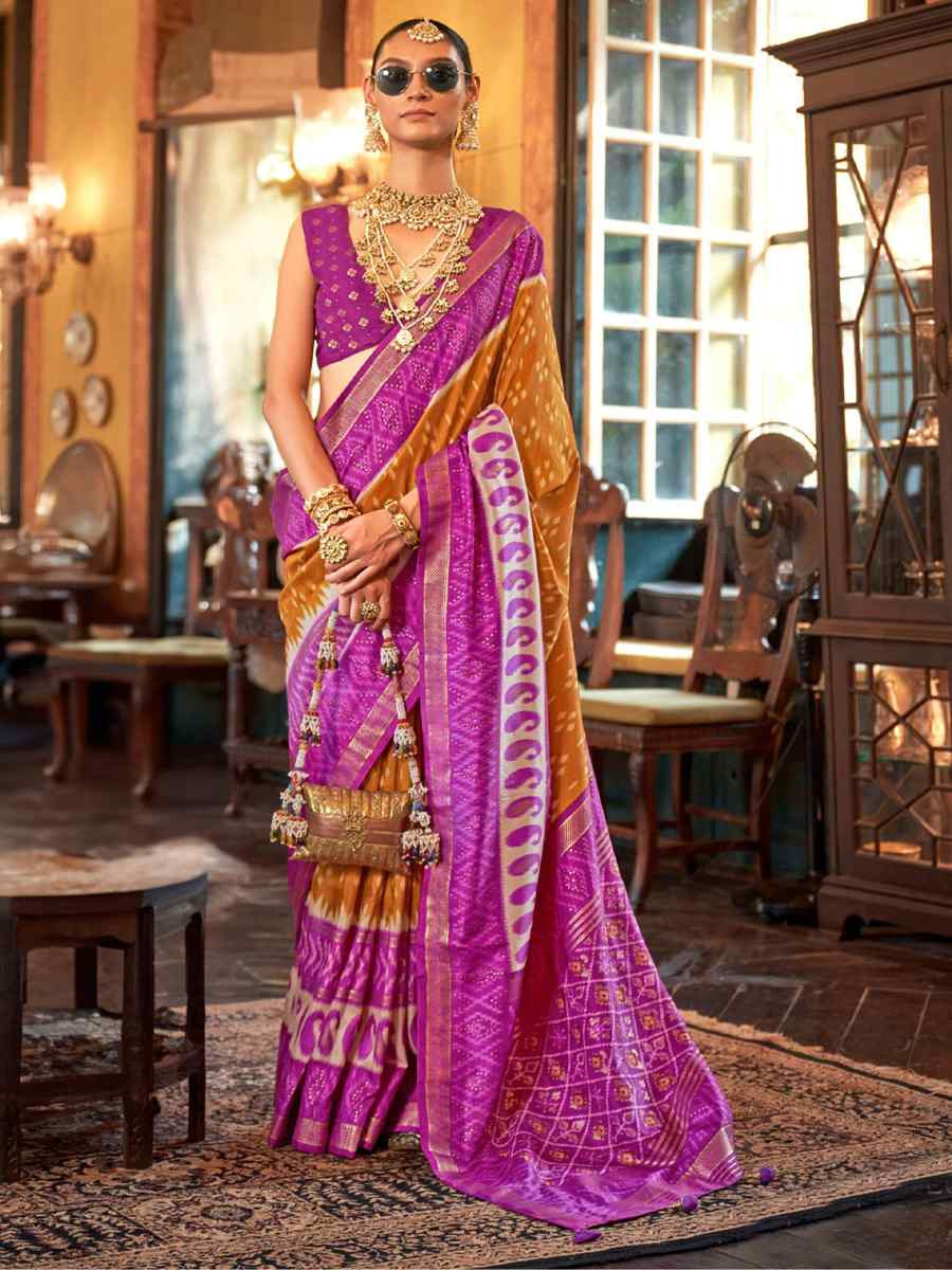 Mustard Silk Printed Festival Wedding Fancy Heavy Border Saree