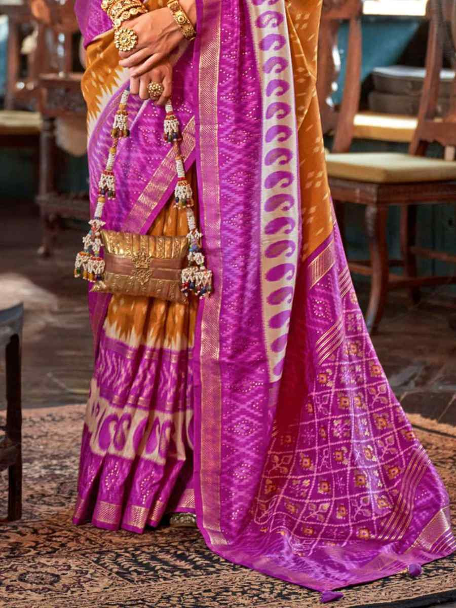 Mustard Silk Printed Festival Wedding Fancy Heavy Border Saree