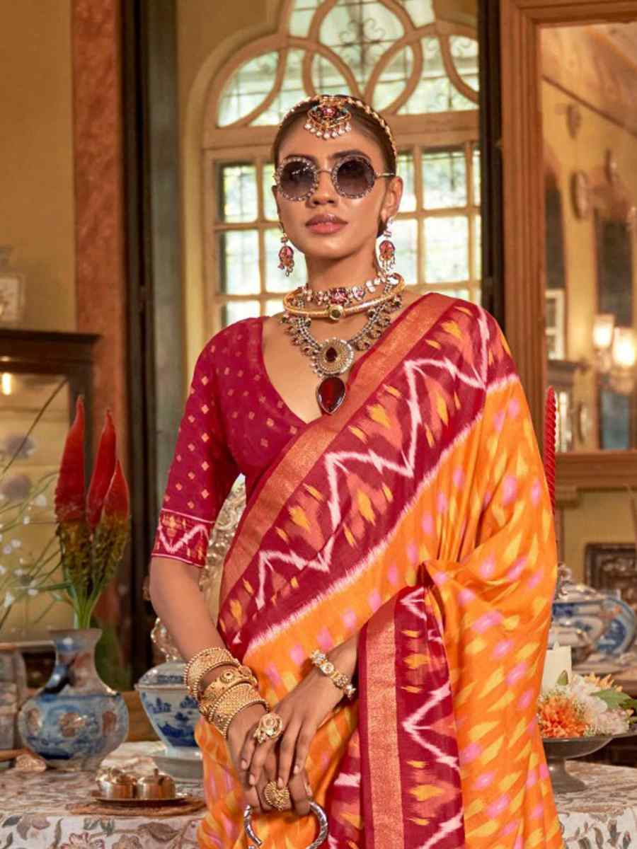 Mustard Silk Printed Festival Wedding Fancy Heavy Border Saree