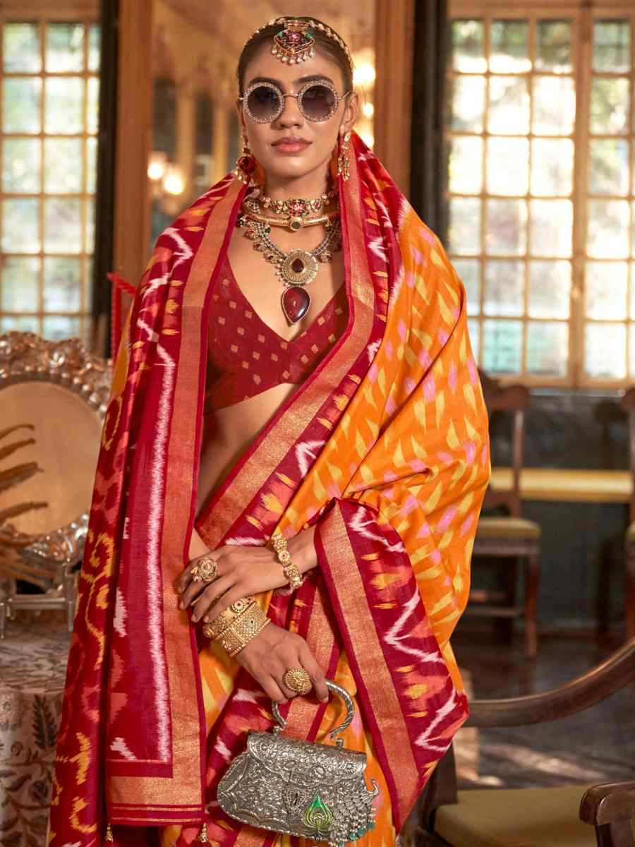 Mustard Silk Printed Festival Wedding Fancy Heavy Border Saree