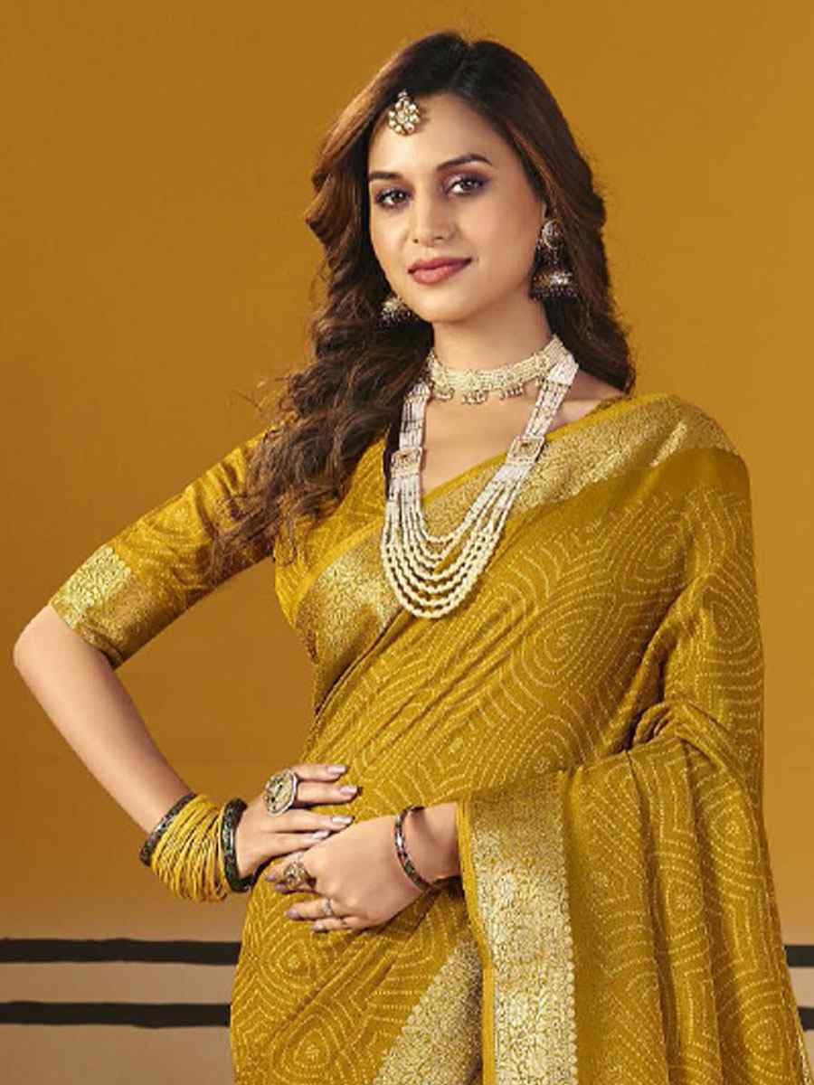 Mustard Silk Printed Handwoven Casual Reception Festival Wedding Fancy Classic Style Sarees
