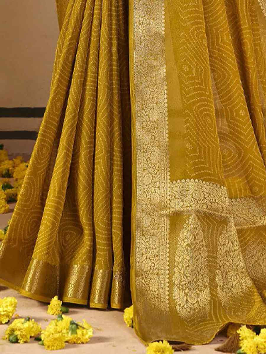 Mustard Silk Printed Handwoven Casual Reception Festival Wedding Fancy Classic Style Sarees