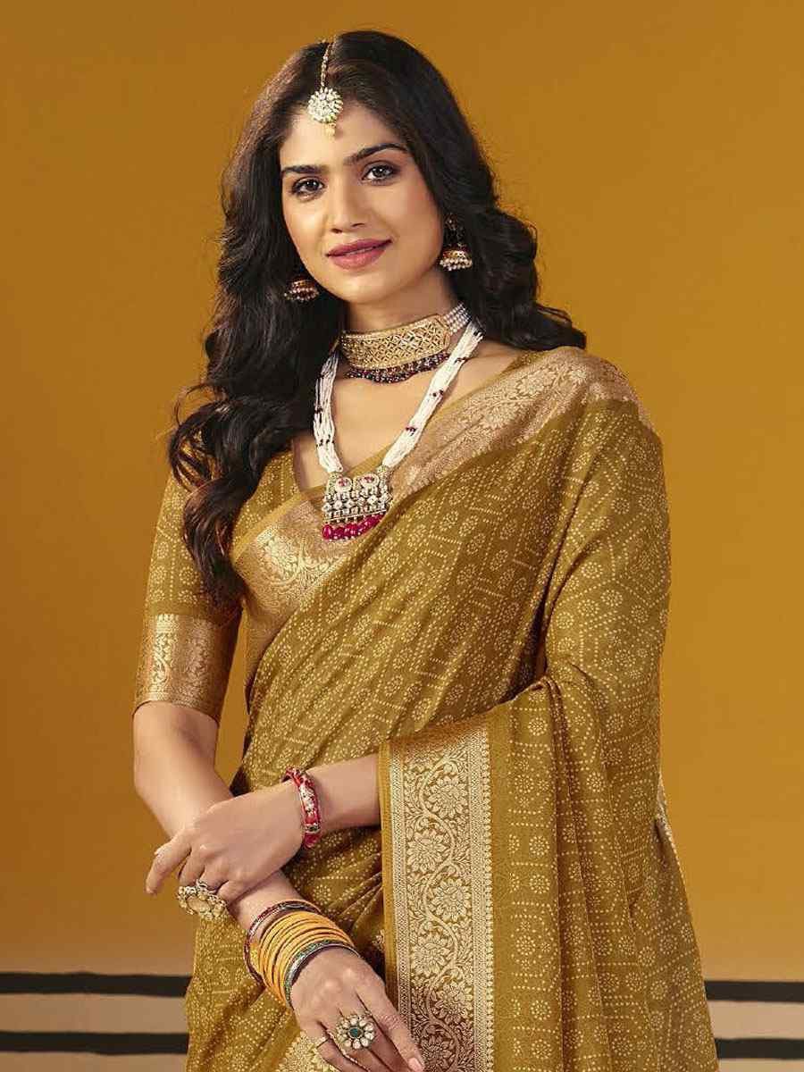 Mustard Silk Printed Handwoven Casual Reception Festival Wedding Fancy Classic Style Sarees