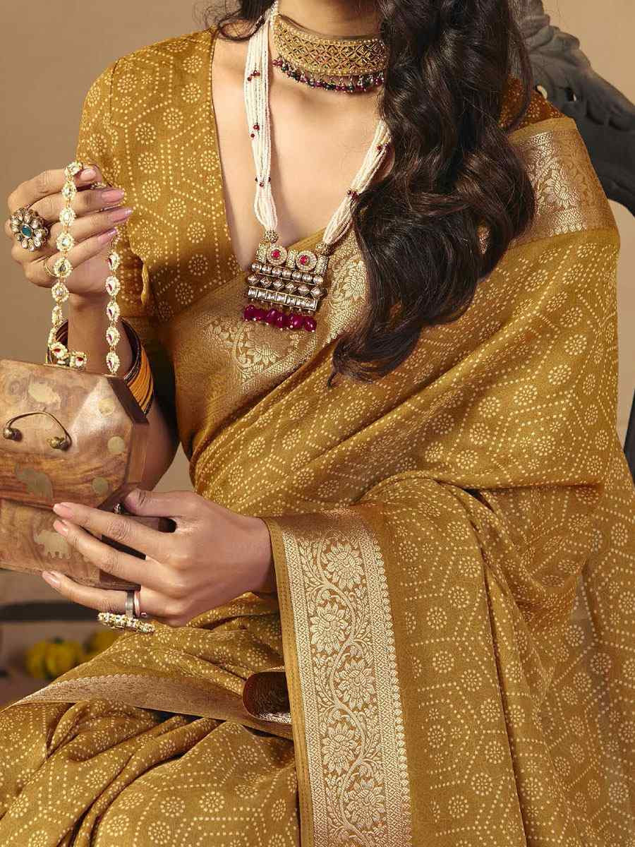 Mustard Silk Printed Handwoven Casual Reception Festival Wedding Fancy Classic Style Sarees