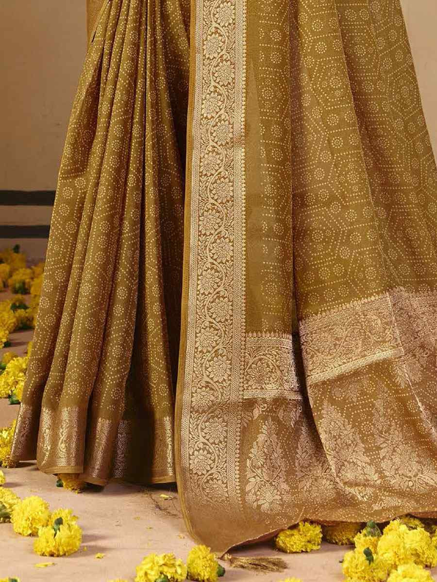Mustard Silk Printed Handwoven Casual Reception Festival Wedding Fancy Classic Style Sarees