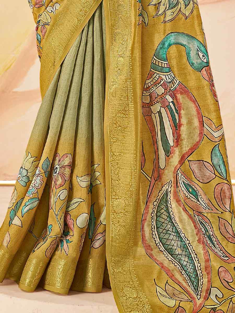 Mustard Silk Printed Handwoven Traditional Bridal Reception Festival Wedding Fancy Classic Style Sarees