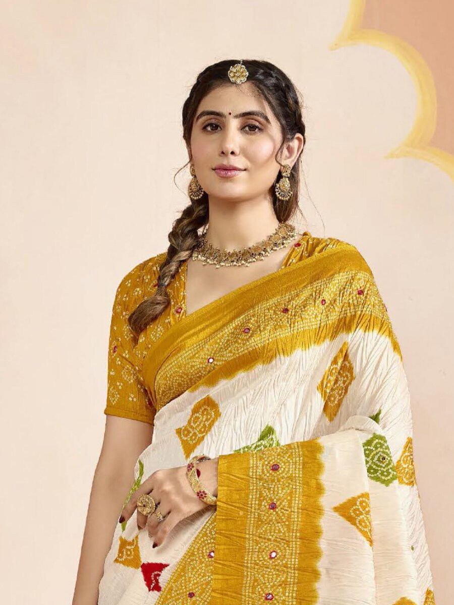 Mustard Silk Printed Stone Work Wedding Reception Party Festival Casual Heavy Border Sarees