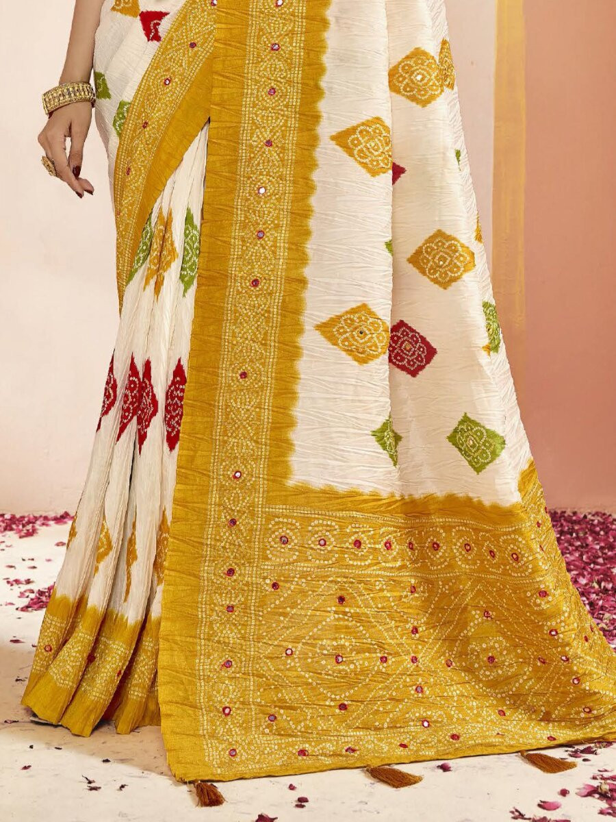 Mustard Silk Printed Stone Work Wedding Reception Party Festival Casual Heavy Border Sarees