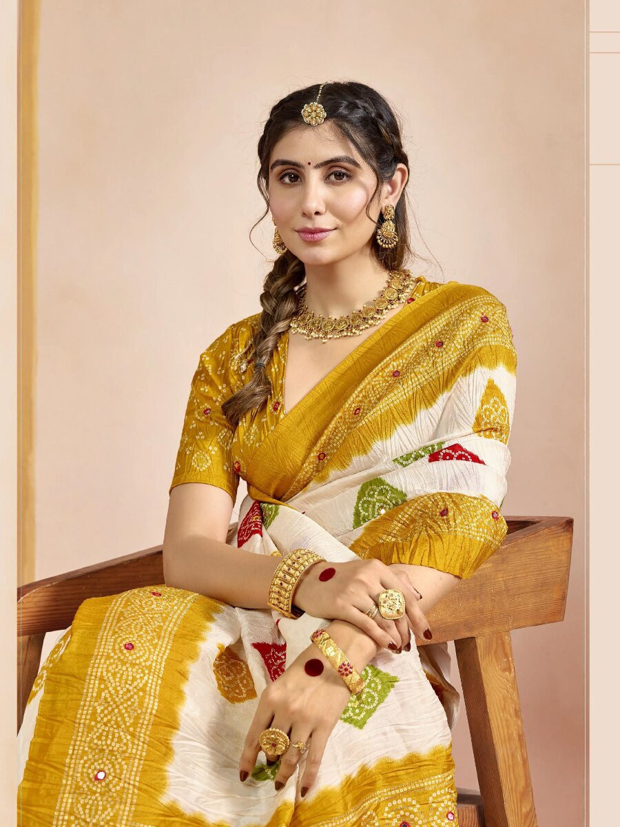 Mustard Silk Printed Stone Work Wedding Reception Party Festival Casual Heavy Border Sarees